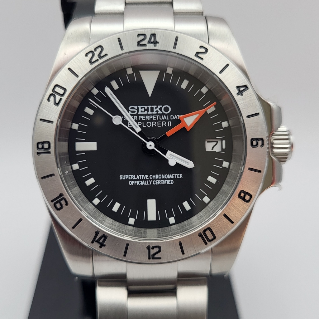New Custom 39mm Seikomod Automatic Gmt Watch Vintage Style Exp Ii